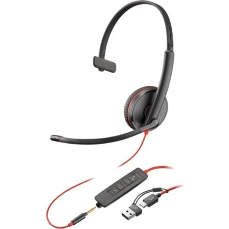 Auricular Poly Blackwire 3215 + 3.5mm + Adaptador USB-C/A/ con Micrófono/ Jack 3.5